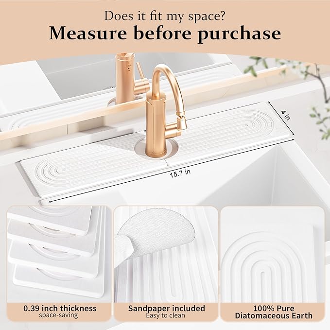 Faucet Mat for Kitchen Sink, 15.7" Quick Absorbent Diatomite Fast Drying Stone