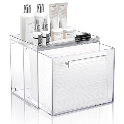 TAINESS Disposable Facial Towels Storage Box - Acrylic Container Compatible With Clean Skin Club Clean Towel XL - Wall-Mounted Makeup Organizer With Drawer Valentine's Day Gifts