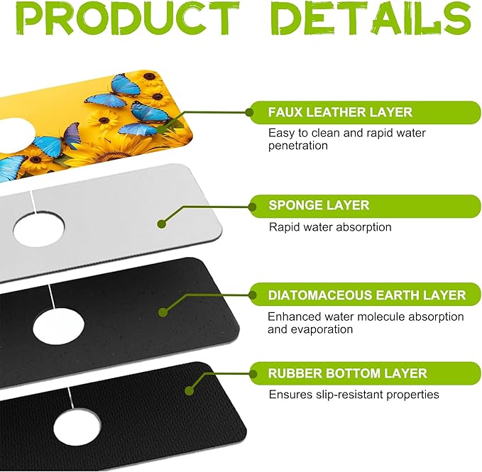 Kitchen Sink Splash Guard Faucet Mat Super Absorbent Fast Drying Mat Guard