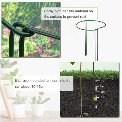 KAZITOO 10 Pack Large 60cm Tall Bow Plant Support Stakes, Strong Metal Garden Supports Half Round Flower Hoops with 5 Self Watering Spikes for Peonies, Hydrangea, Interlinking to Make Rows, Circles