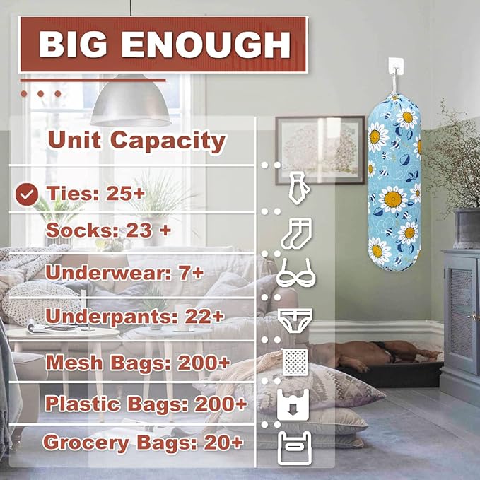 Plastic Bag Holder, Wall Mount Plastic Bag Organizer, Washable Large Grocery