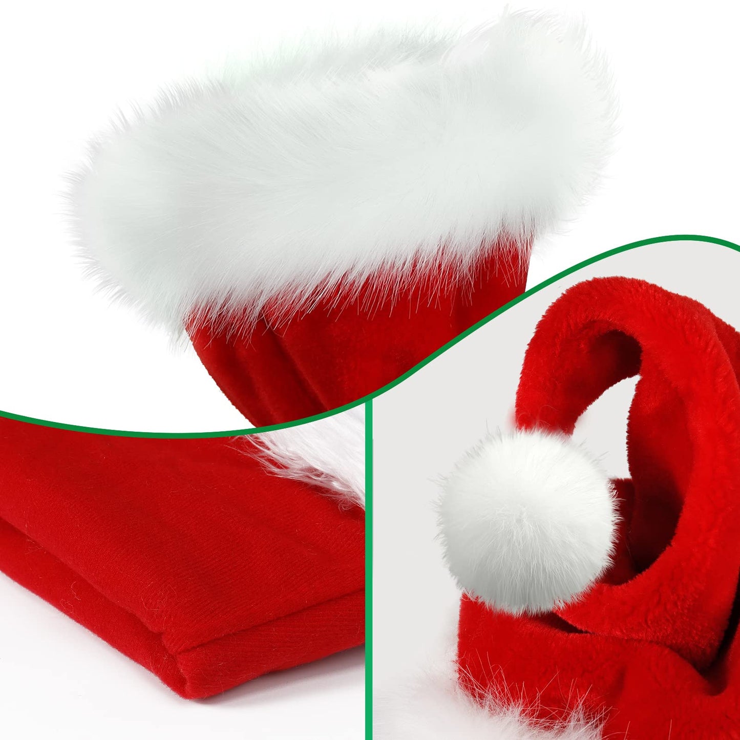 OGAJO Christmas Hat for Adults Santa Hats Unisex Red Velvet Extra Thicken Holiday Headwear Xmas Hat for Festive New Year Party (1pcs)