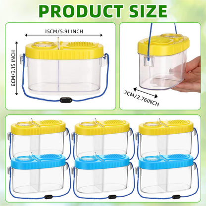 6 Pack Bug Catcher Kit for Kids Bulk Insect Habitat Viewer with Magnifying Glass Vents Portable Bug Collection Cage with Lanyard Nature Outdoor Explorer Set for Boys Girls Birthday Gift(Yellow，Blue)