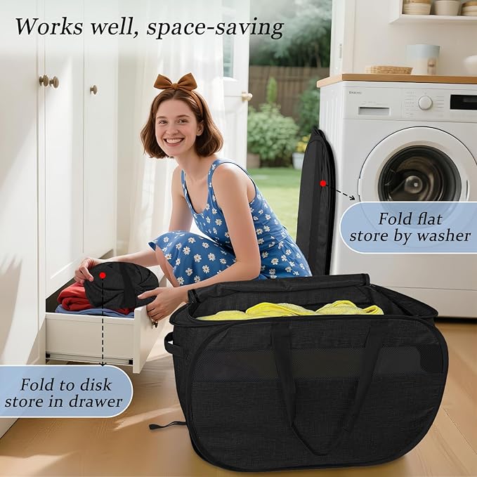 Upgraded 100L Extra Large Mesh Pop Up Laundry Hamper