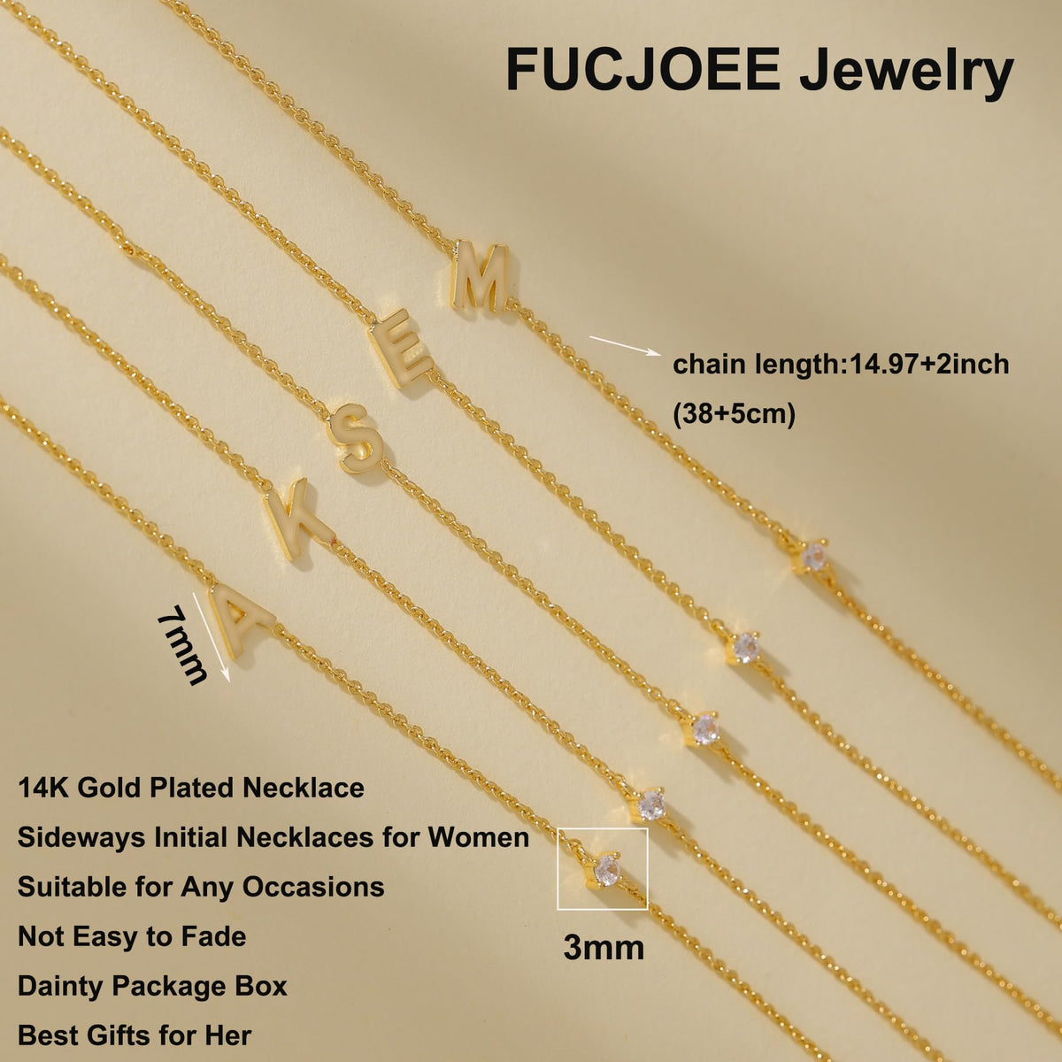 FUCJOEE Personalized Initial Necklaces for Women, Dainty 14K Gold Plated Sideways Letter Necklace Simple Choker Necklace Personalized Name Necklaces for Women Cute Trendy Stuff Teen Jewelry Gifts