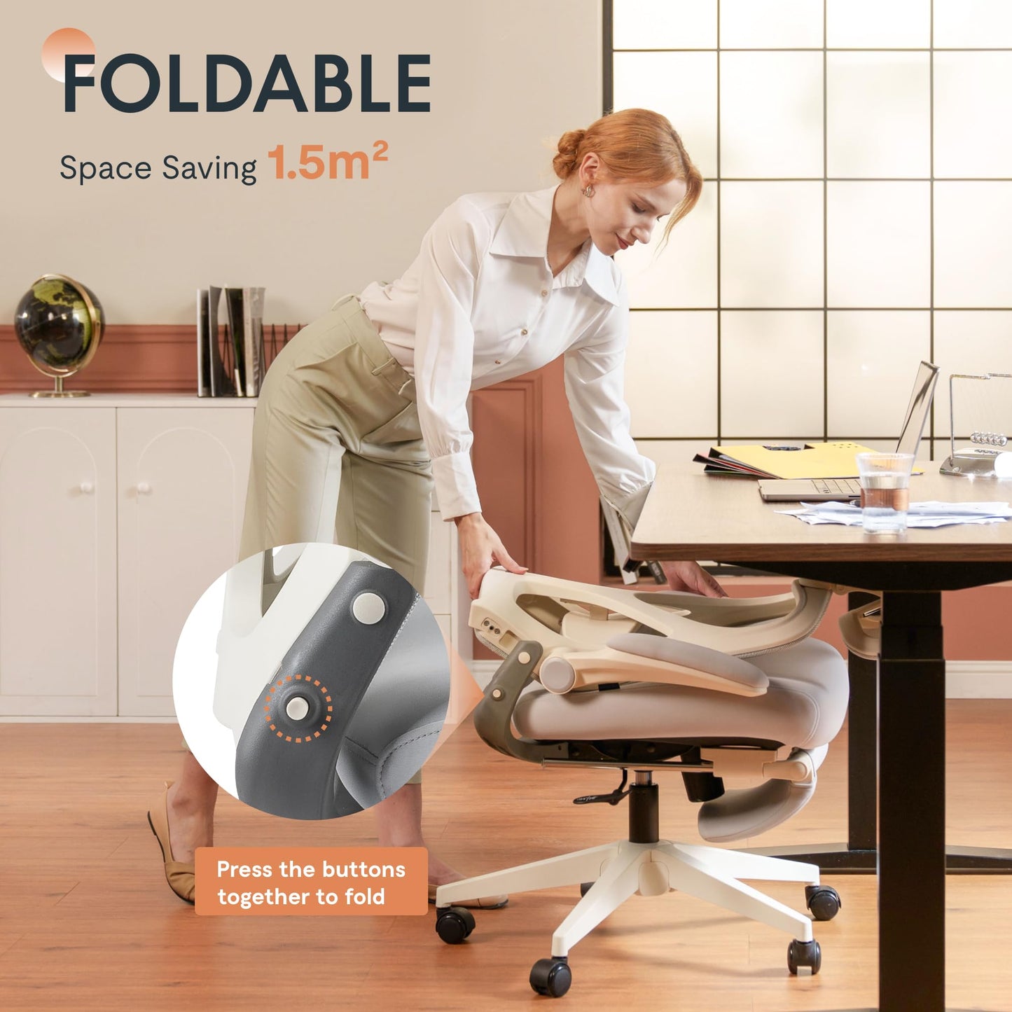 FLEXISPOT Foldex Ergonomic Office Chair, Folding Chair for Small Spaces with Lumbar Support, Flip-up Armrests, 3D Headrest, Desk Chairs with Footrest for Work,Video Game (Foam Seat, Green)