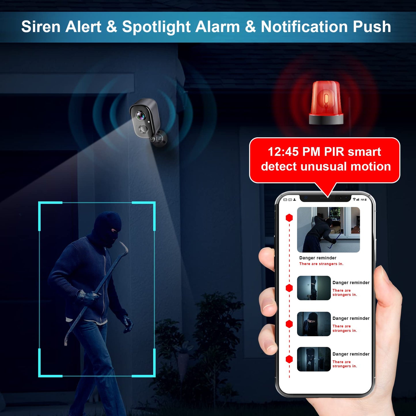 Security Cameras Wireless Outdoor, 2K Battery Powered AI Motion Detection Spotlight Siren Alarm WiFi Surveillance Indoor Home Camera, Color Night Vision, 2-Way Talk, Waterproof, Cloud/SD Storage