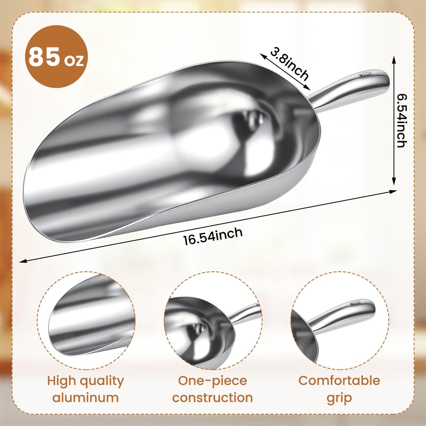 Teecyhooo 2 Set 85 oz Aluminum Ice Scoop with Holder Large Metal Utility Scoop Professional Grade Scooper for Ice, Flour, Candy, Sugar, Rice, Popcorn, Coffee, and Beans for Home or Commercial Kitchens