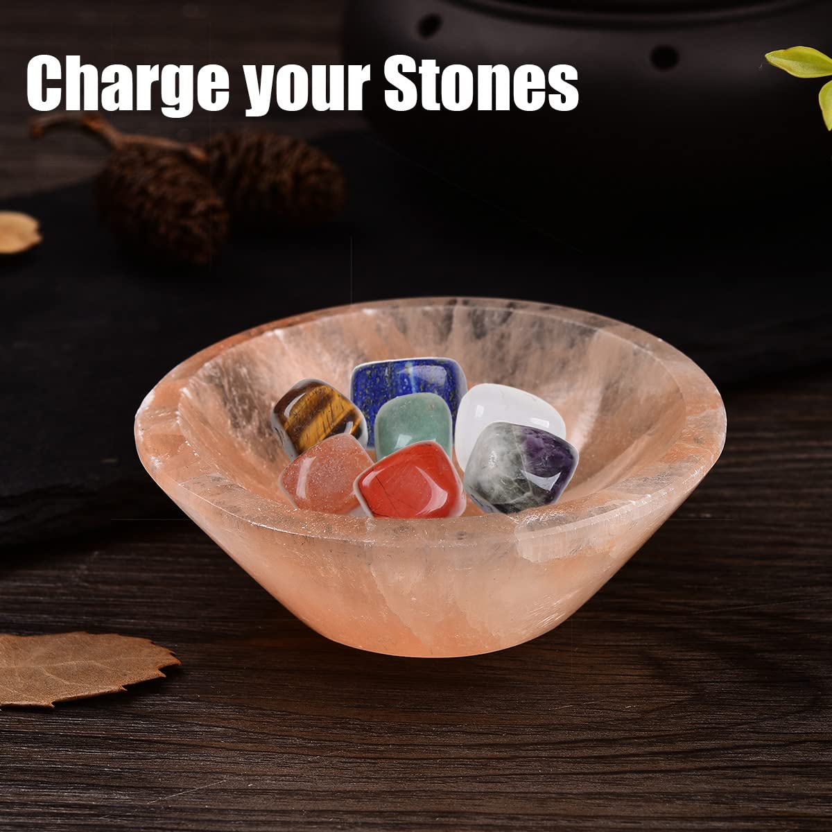 JIC Gem Selenite Charging Bowl Healing Crystals Holder Orange Selenite Tray Small Home Office Decor 3 Inch
