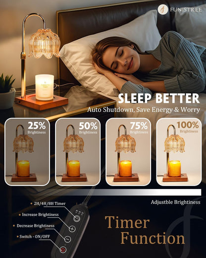 Flower Candle Warmer Lamp with Timer & Dimmer, Adjustable Height Candle Warmer, Mothers Day Birthday Gifts for Women Mom, House Warming New Home Decor, Wax Warmer with 2 Bulbs for Jar Candles