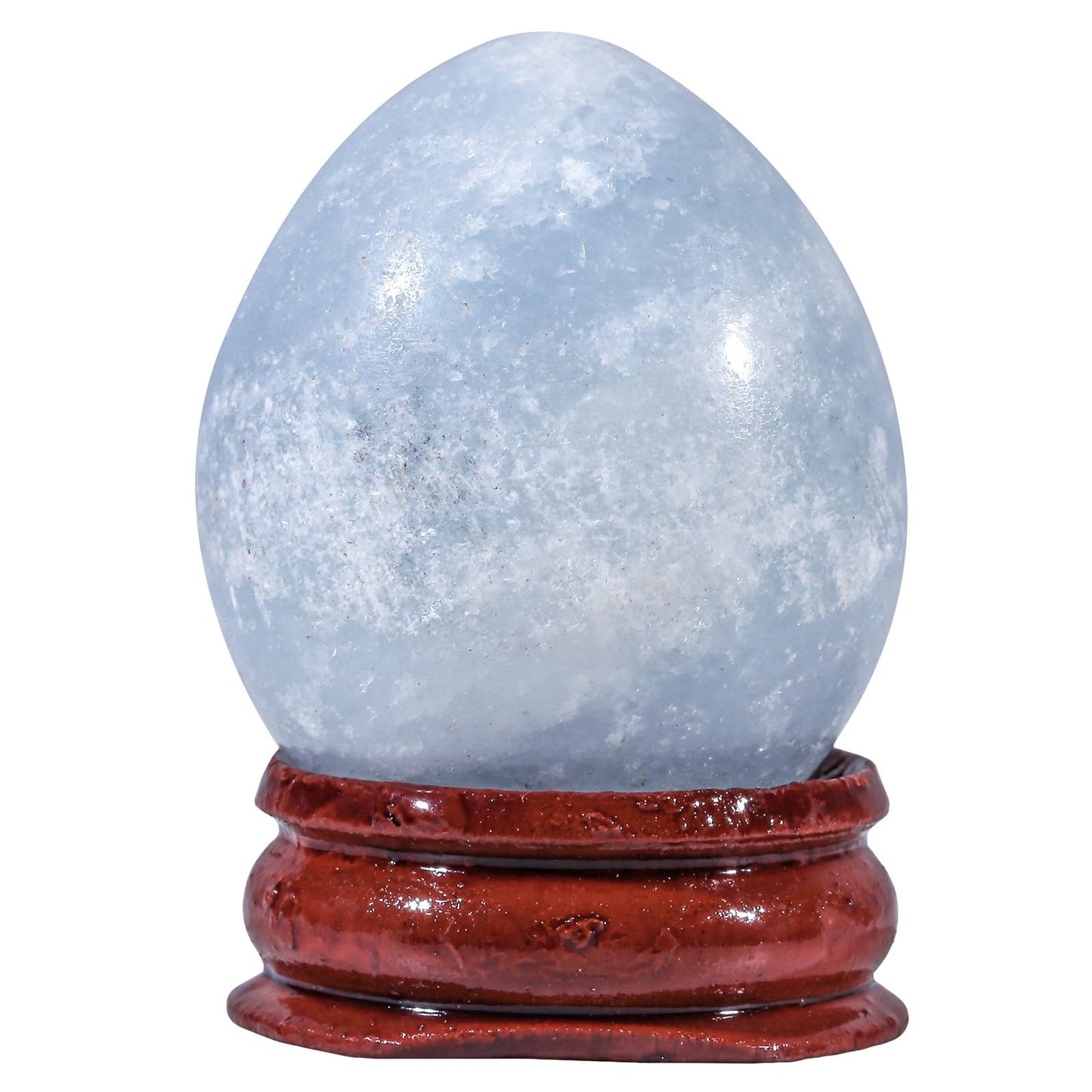 Rockcloud Natural Blue Celestite Crystal Egg Sphere with Wood Stand, Polished Stone Egg Figurine Ornament Decoration for Meditation, 30-39mm