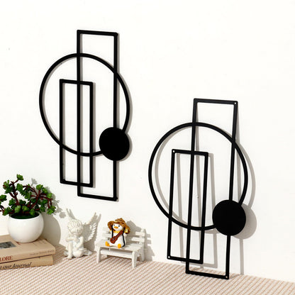 OYEFLY 2 Pcs Metal Abstract Wall Art,Modern Geometric Decor (Black, style 1)