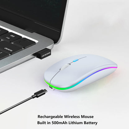 Wireless Bluetooth Mouse Rechargeable Laptop Mice with LED Lights Silent Slim Use(BT5.2 and 2.4G Portable USB Receiver)Dual Mode Computer Mouse for Laptop/iPad/Tablet/Apple/Computer/Mac(Black)