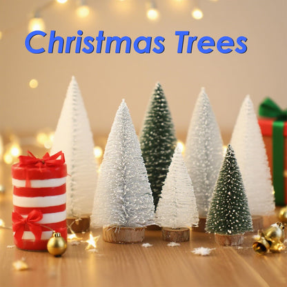Mini Christmas Tree, Small Pine Tree with Wooden Bases for Xmas Holiday Party Home Tabletop Tree Decor (Green White Silver)