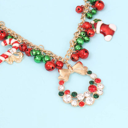 NLCAC Christmas Jingle Bell Necklace Women Statement Chunky Crystal Teardrop Pendant Necklace Xmas Gift Jewelry (Gold)
