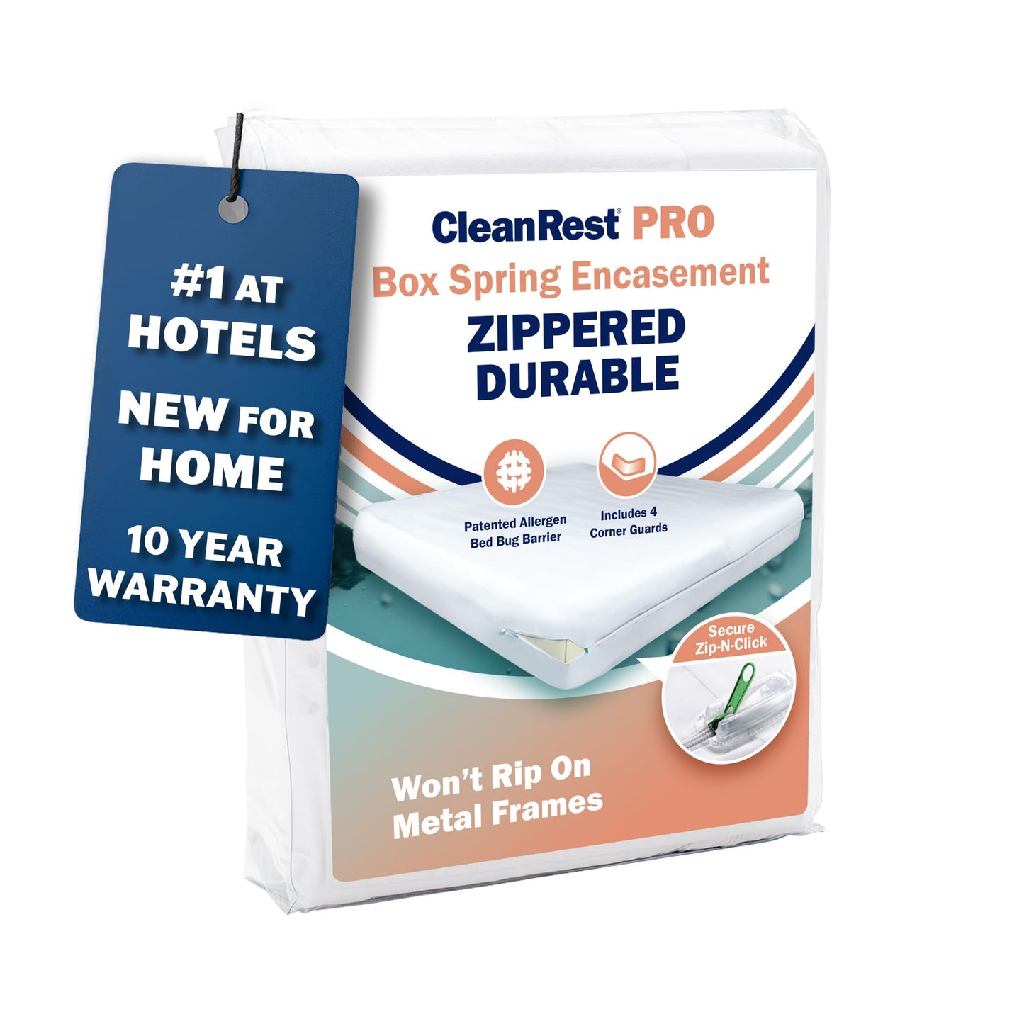 CleanRest PRO Box Spring Encasement - Ultimate Defense Against Allergens, Dust Mites, and More - Water Resistant, MicronOne Allergen Barrier, Zip-N-Click (Full)