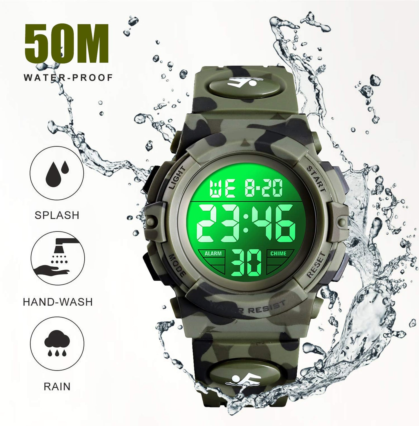 Digital Watch for Boys Girls, Waterproof Sport Kids Watches with Alarm/Stopwatch/12-24H, Childrens Electronic LED Wrist Watch for Junior Teenagers Boy - Camouflage