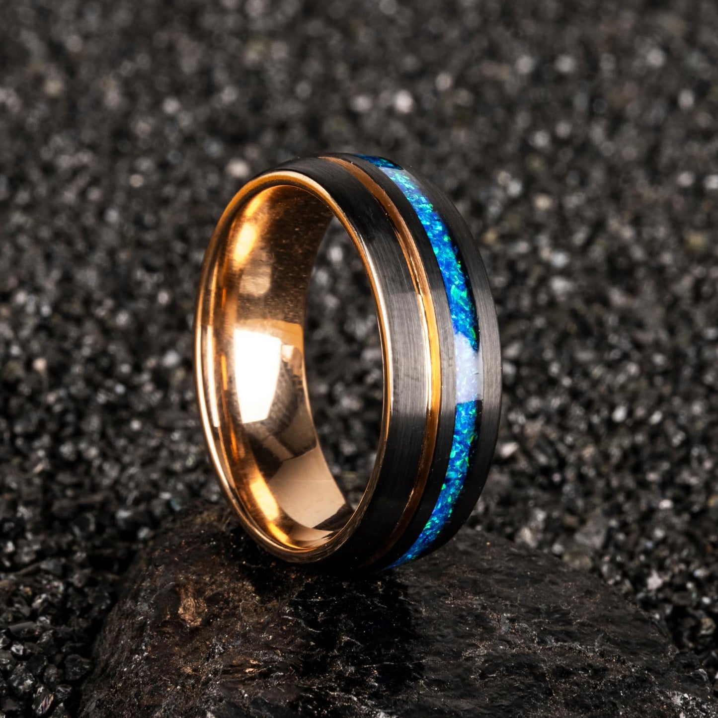 JEWPER 8mm Men Womens Wedding Band Tungsten Rings Black Blue rose gold Fashion Promise Carbide outer ring Inlaid Opal groove design Matte Finish Edge Comfort Fit Size(10)