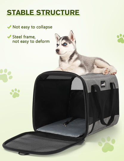 pecute Pet Carrier Bag, Cat Carrier Handbag, Portable Dog Travel Bag with Foldable Bowl, Breathable Mesh Fabric, Suitable for Both Long And Short Trips, Used for Cats and Puppies (XL,Grey)
