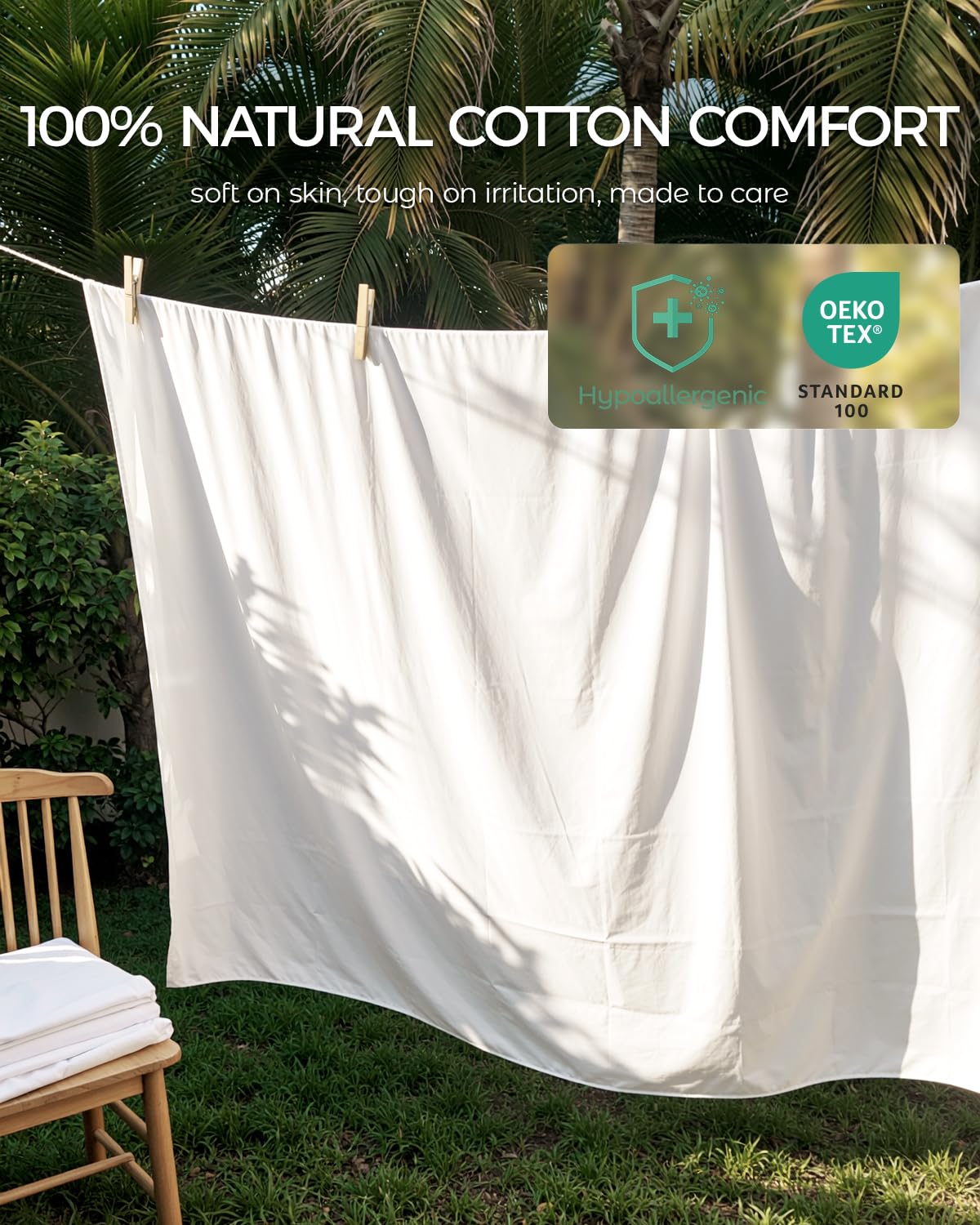 FAUNNA 100% Cotton Mattress Encasement, Zippered Bed Bug and Dust Mite Proof Mattress Protector, Hypoallergenic Antibacterial Protection, Noiseless Zipper Six-Sided Mattress Cover (Queen 12" Deep)