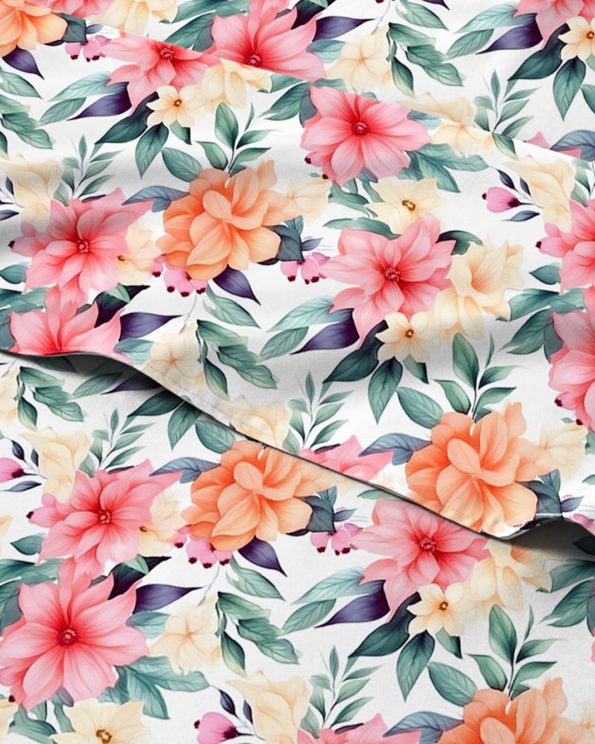 Floral Sheets - Flower Print Bed Sheet Set - 1 Flat, 1 Fitted & 1 Pillowcase w/ Deep Pockets - Comfy, Cozy, Wrinkle & Fade Free - Boho Botanical Bedding - Soft, Breathable & Cooling - Twin Size Set