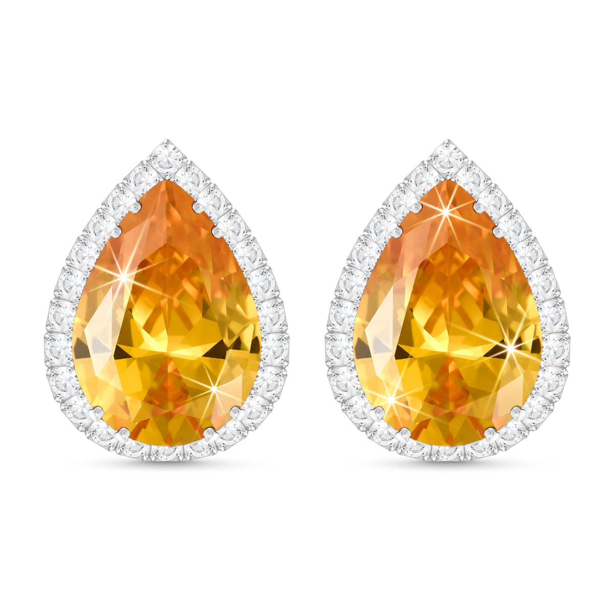 Linawe Yellow Orange Imitation Diamond Stud Earrings, Silver Citrine Cubic Zirconia Teardrop Rhinestone Crystal Earrings Studs, Wedding Earring Set White Gold Piercing Jewelry