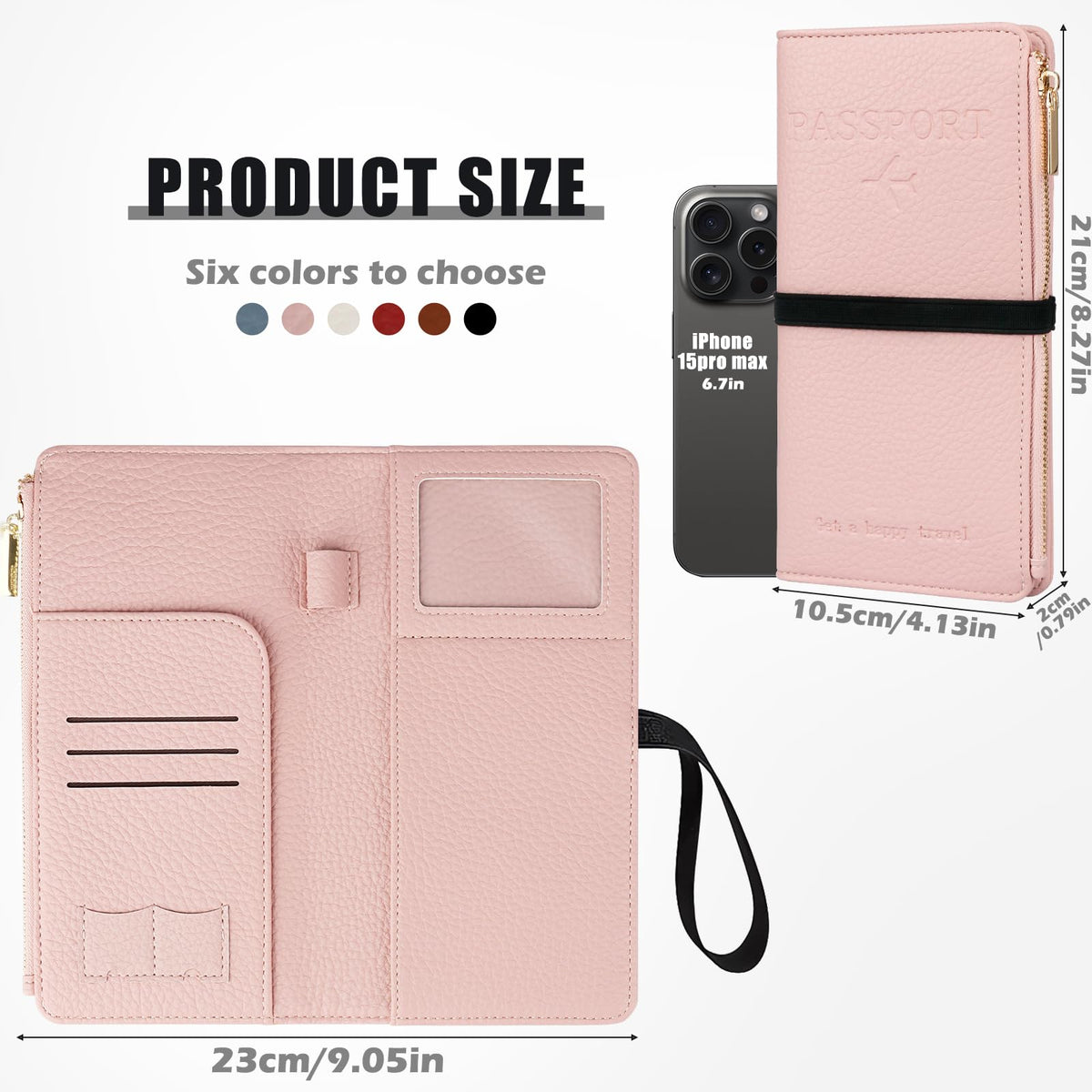 Dannir Travel Passport Wallet, RFID Blocking Passport Holder with Zipper, Passport Cover for Women Men, PU Leather Travel Document Organizer with Card Slots, Gift for Family Friends, Pink