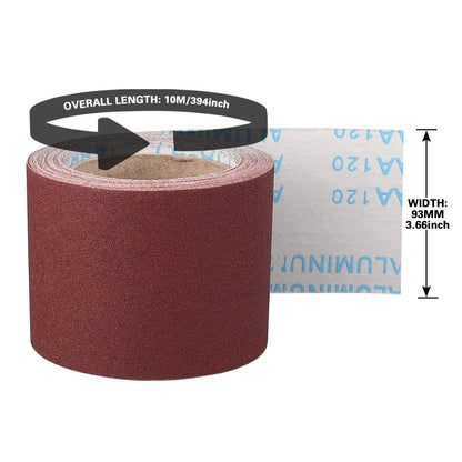 Shineboc Sandpaper Roll 120 Grit, 93mm x 10m Emery Cloth Sanding Rolls for Wood Metal Stainless Steel Hand Sanders