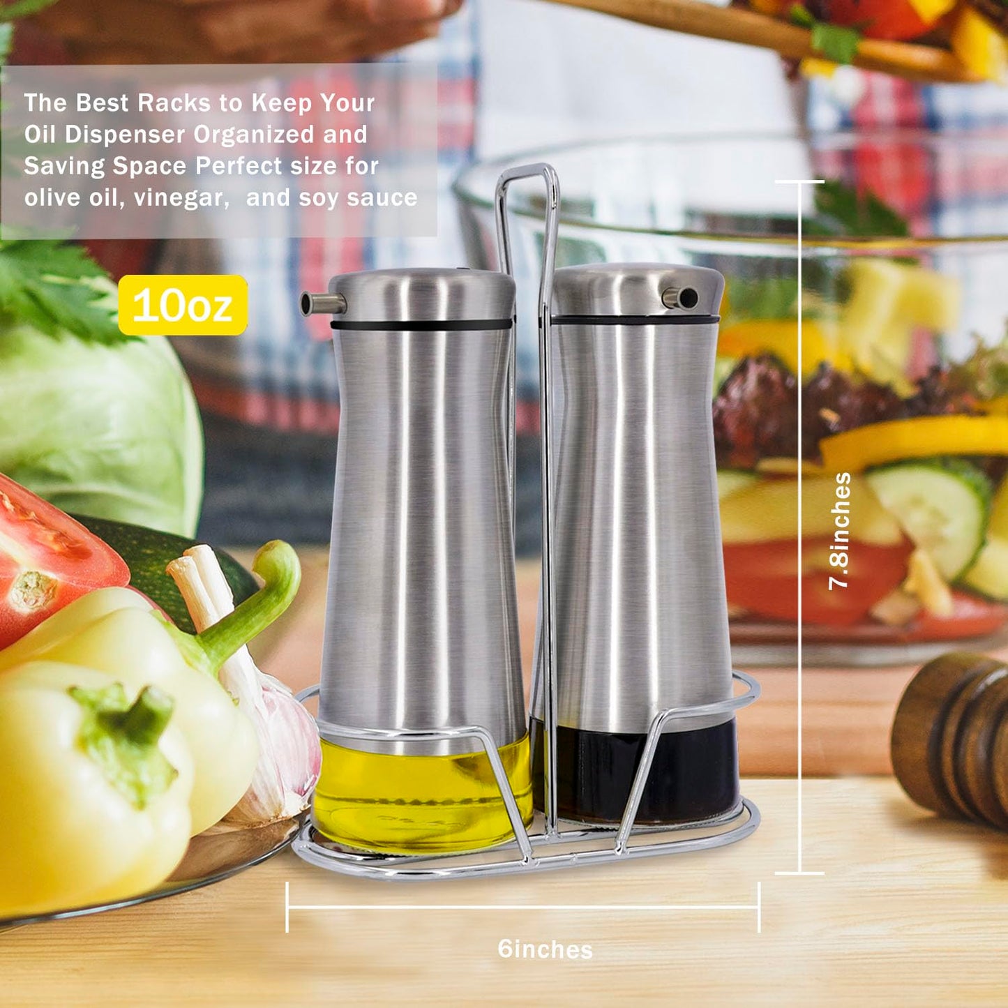 Aelga Oil And Vinegar Dispenser Set with Caddy - 2 Pack Oil Dispenser Bottle for Kitchen with No-Drip - Kitchen Decor and Accessories for Home Restaurants Weddings