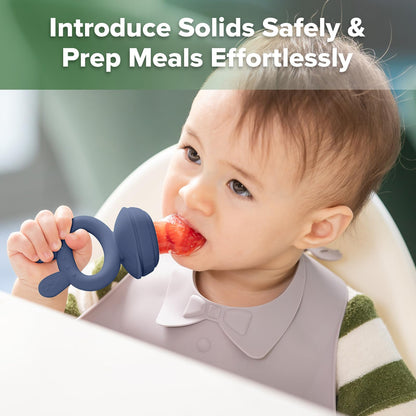 Haakaa Baby Fruit Food Feeder & Mini Freezer Nibble Tray Combo, Breastmilk Popsicle Molds for Baby Cooling Relief, BPA Free Silicone Feeder for Safe Infant Self Feeding, 4 Month+ (Steel Blue)