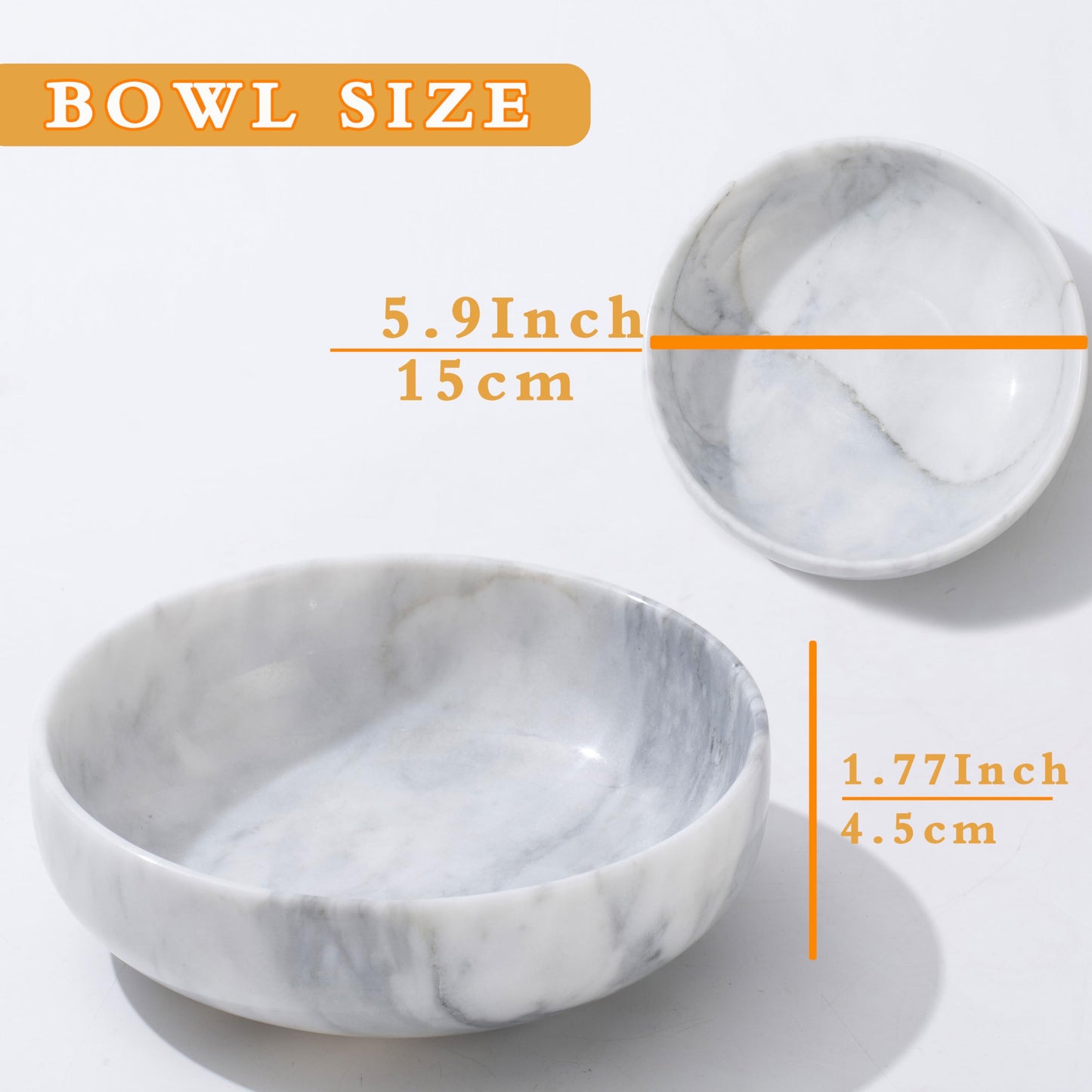 CM CHIC MONDAY Candy Dish, Marble Candy Bowl for Office Desk, Hard Candy Dispenser Servers, Entry Way Table Home Decor, Nut Dish (White&Grey, 5.9 INCH)