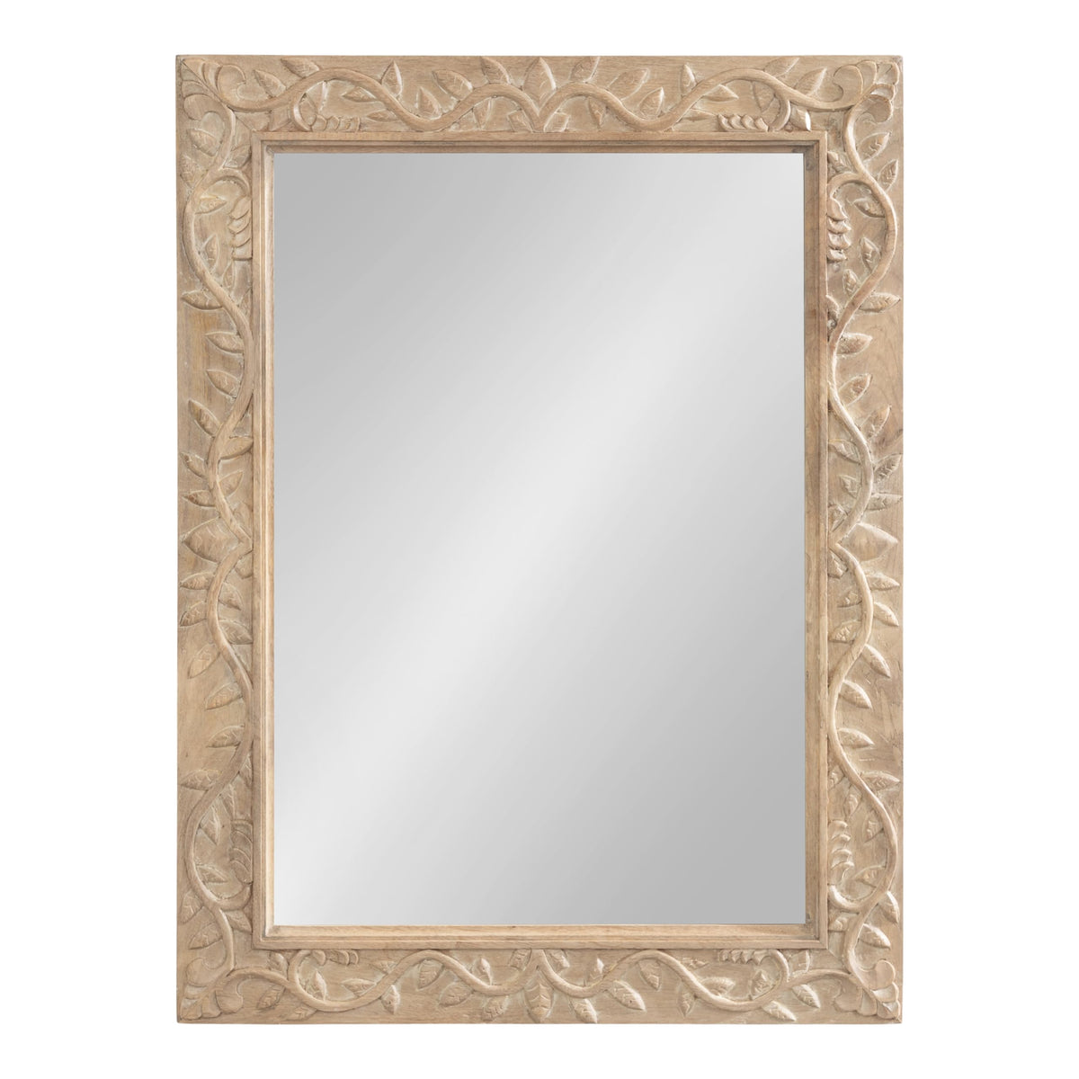 Kate and Laurel Natesa Boho Rectangle Carved Wood Mirror, 24 x 32, Natural Brown, Coastal Light Wooden Rectangular Mirror with Carved Detailing for Use as Bathroom Mirror for Vanity