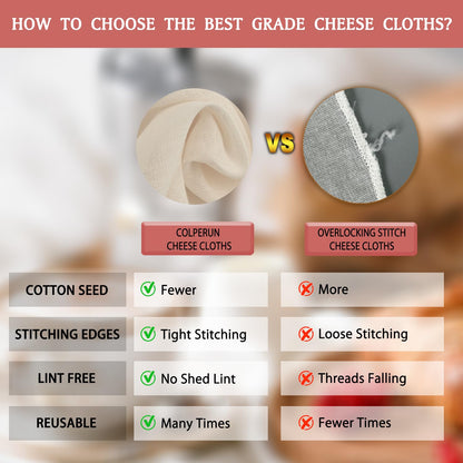 Colperun Cheese Cloths for Straining, 6Pack, Grade 100, 50x50cm Hemmed Muslin Cloths for Cooking Reusable Cheesecloth, Unbleached Cotton Cheese Cloth Muslin Fabric Strainer for Jam, Butter, Bread