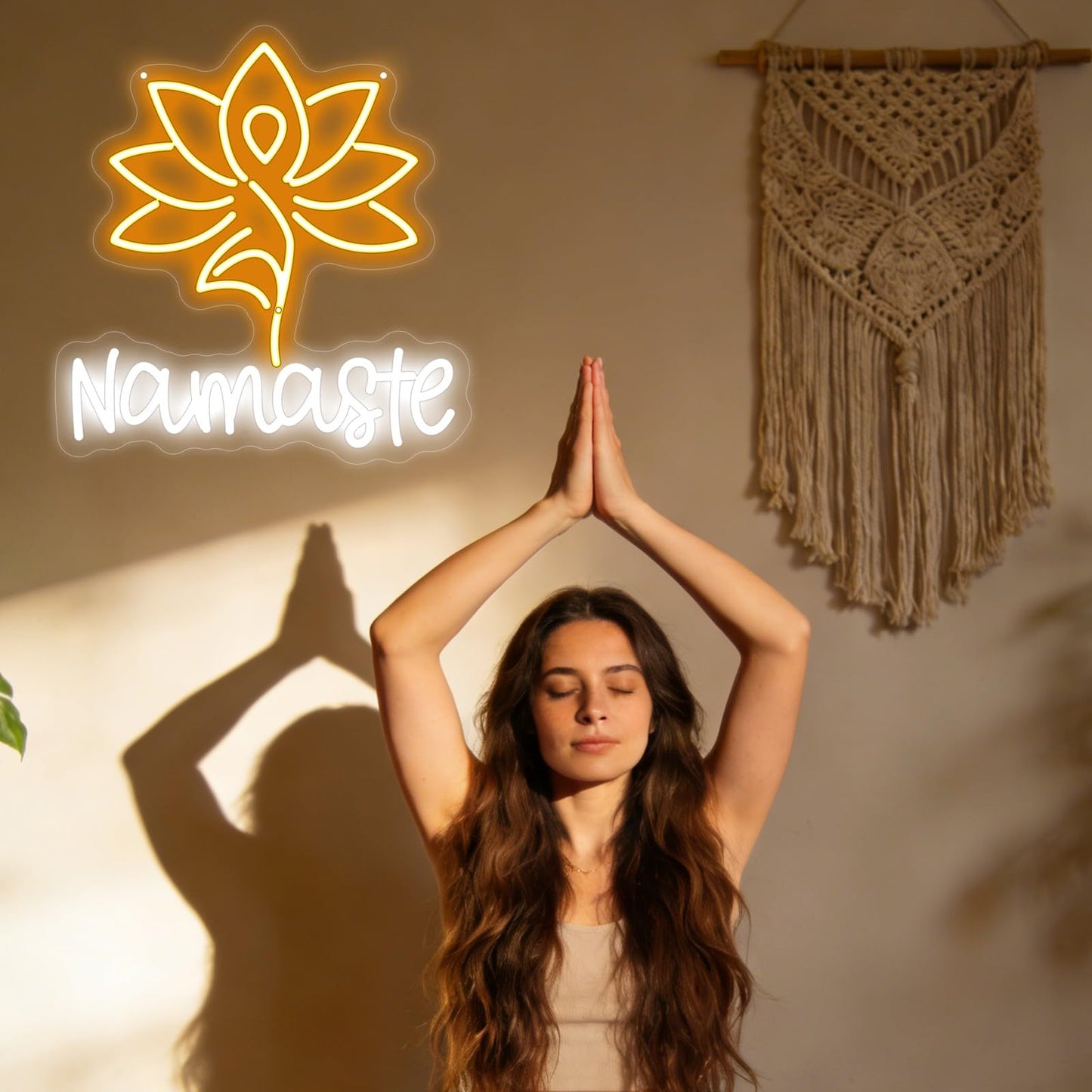 Namaste with Lotus Flower Neon Sign, Yoga Zen LED Light, Meditation Lamp Yoga Fitness Studio Decor, Meditation Art, Home & Spiritual Space Gift, Light Up Wall Art for Home or Yoga Studio Office Shop-14.45" x 13.7"
