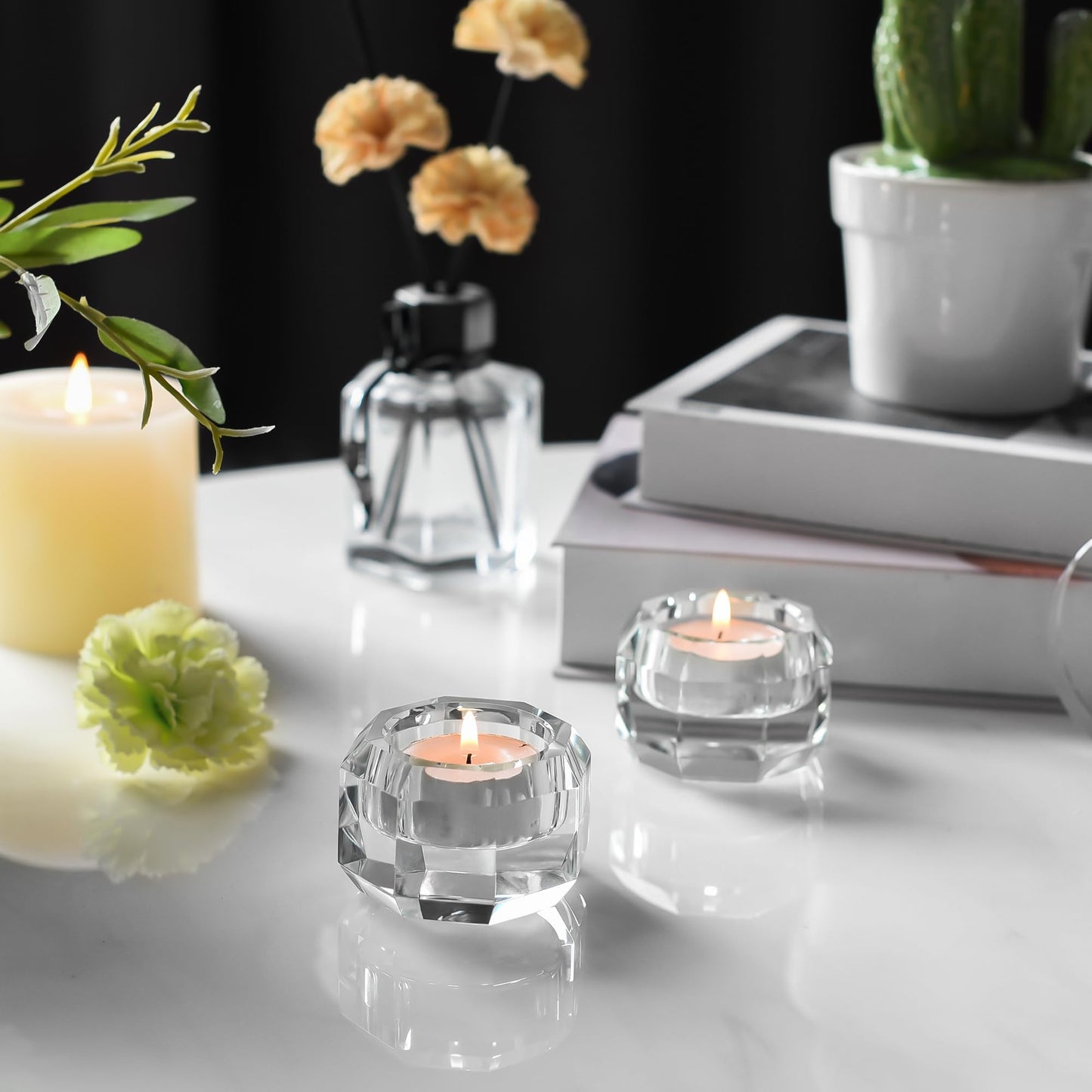 Kitcom Crystal Tea Light Candle Holders Pack of 2 for Tabletop Home Decor W2.36'' X H1.57'', Comes with Gift Box