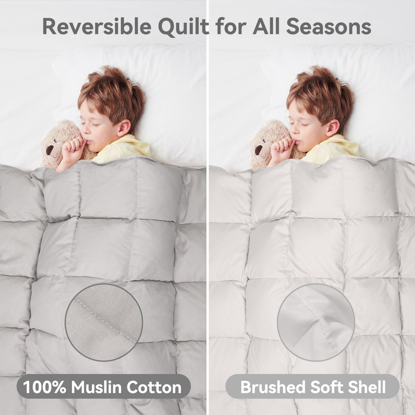 zzlamb Muslin Toddler Down Comforter Baby Down Blanket, Lightweight Crib Quilt All Season Duvet Insert, Soft & Breathable 100% Cotton Muslin for One Side Machine Washable, Misty Grey 41x48in