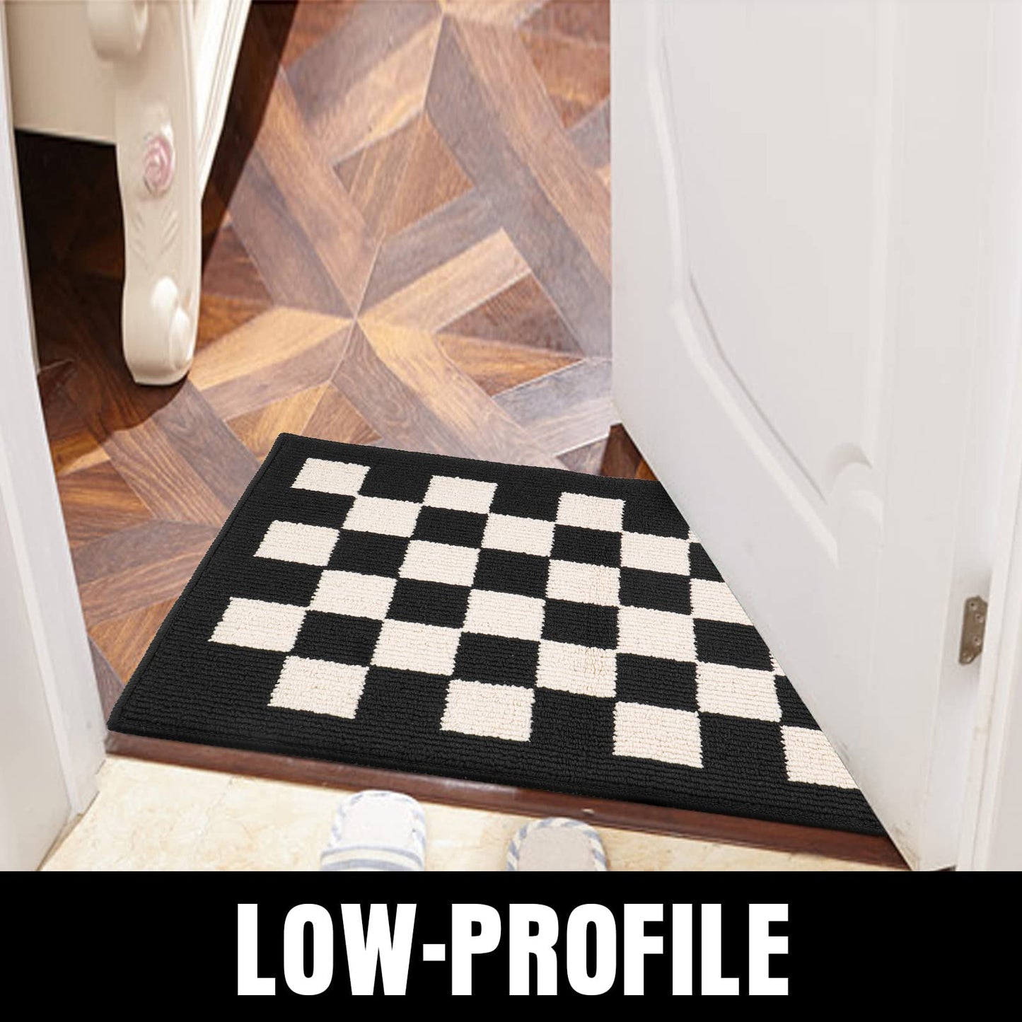 BOVEU Indoor Door Mat Front Door Rugs - 36"x24" Non Slip Washable Checkered Absorbent Entry Rug Inside Floor Mats for Entrance Black