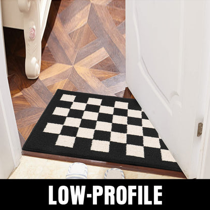 BOVEU Indoor Door Mat Front Door Rugs - 36"x24" Non Slip Washable Checkered Absorbent Entry Rug Inside Floor Mats for Entrance Black