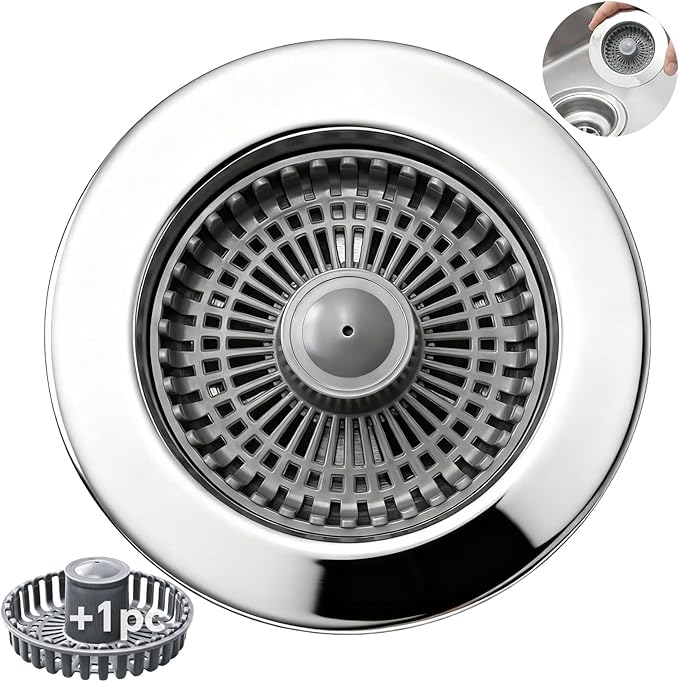 Solid Brass Body 3-in-1 Kitchen Sink Drain Strainer & Stopper, Heavy Duty Pop