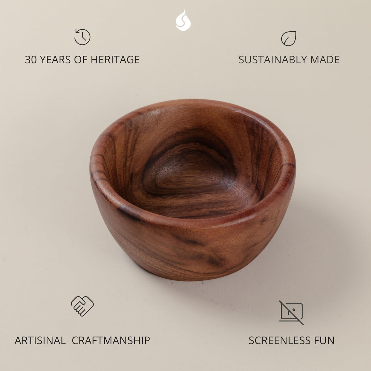 Acacia Wooden Salad Bowls (Set of 2): 6" x 3" Individual Wood Serving Bowls for Fruits, Cereal, Salads or Snacks - Handmade from a Single Organic Piece of Acacia Wood, Food Safe