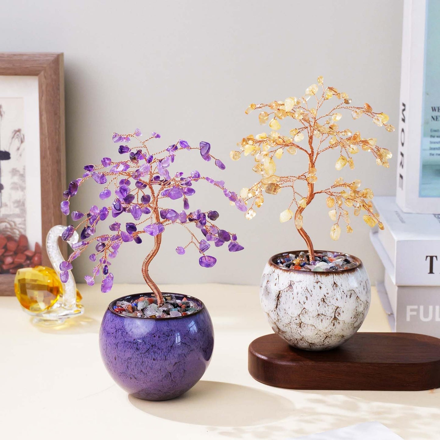 Runyangshi Amethyst Crystal Tree of Life - 8" Large Natural Chakra Healing Crystal Tree, Bringing Money, Good Luck, Positive Energy for Home Decor, Feng Shui Gifts, Office Desk Ornament