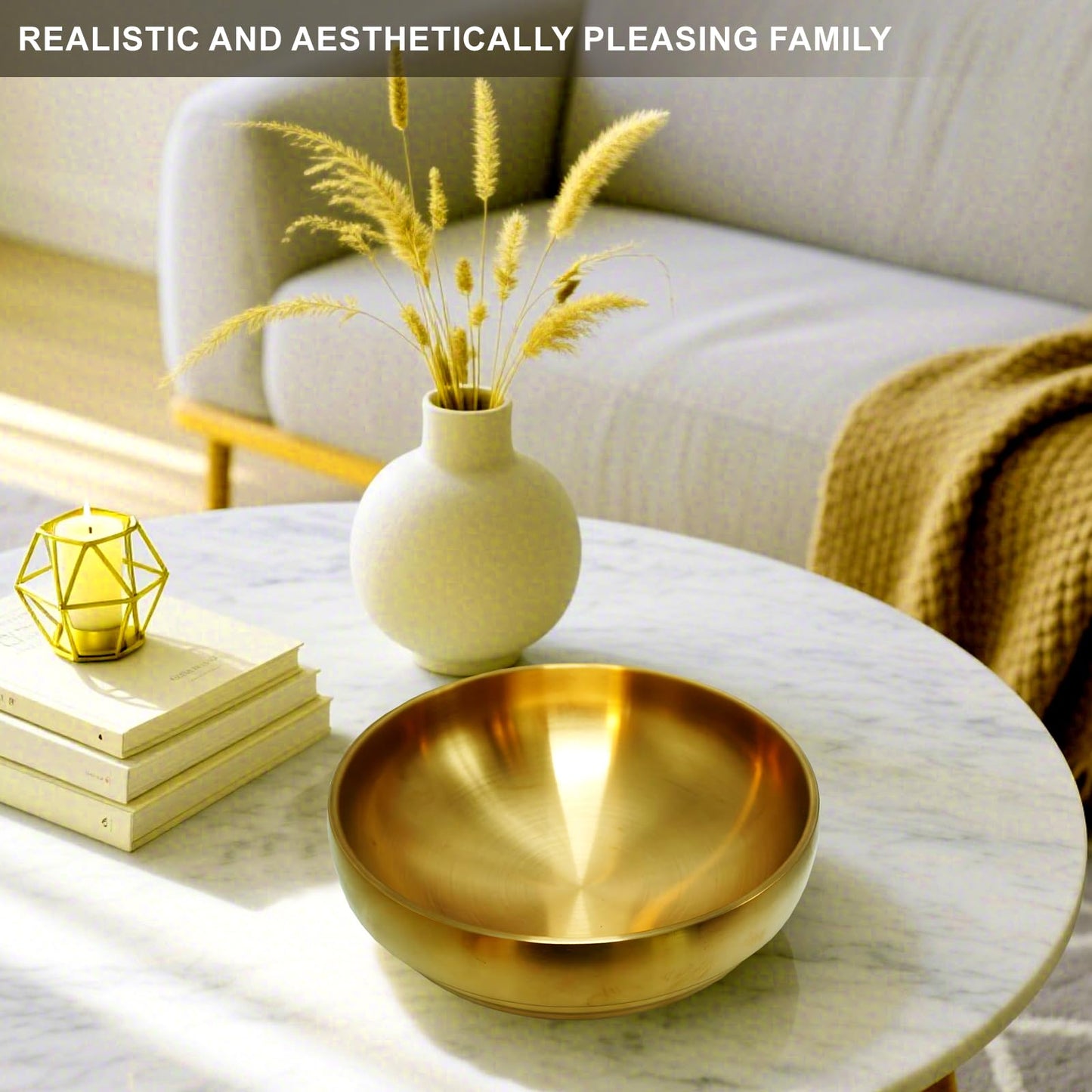Rliguanrui 7.4 inch Gold Decorative Bowl for Home Decor - Modern Fruit Bowl for Kitchen Counter, Key Catch All & Entryway Table Centerpiece, Stylish Golden Finish