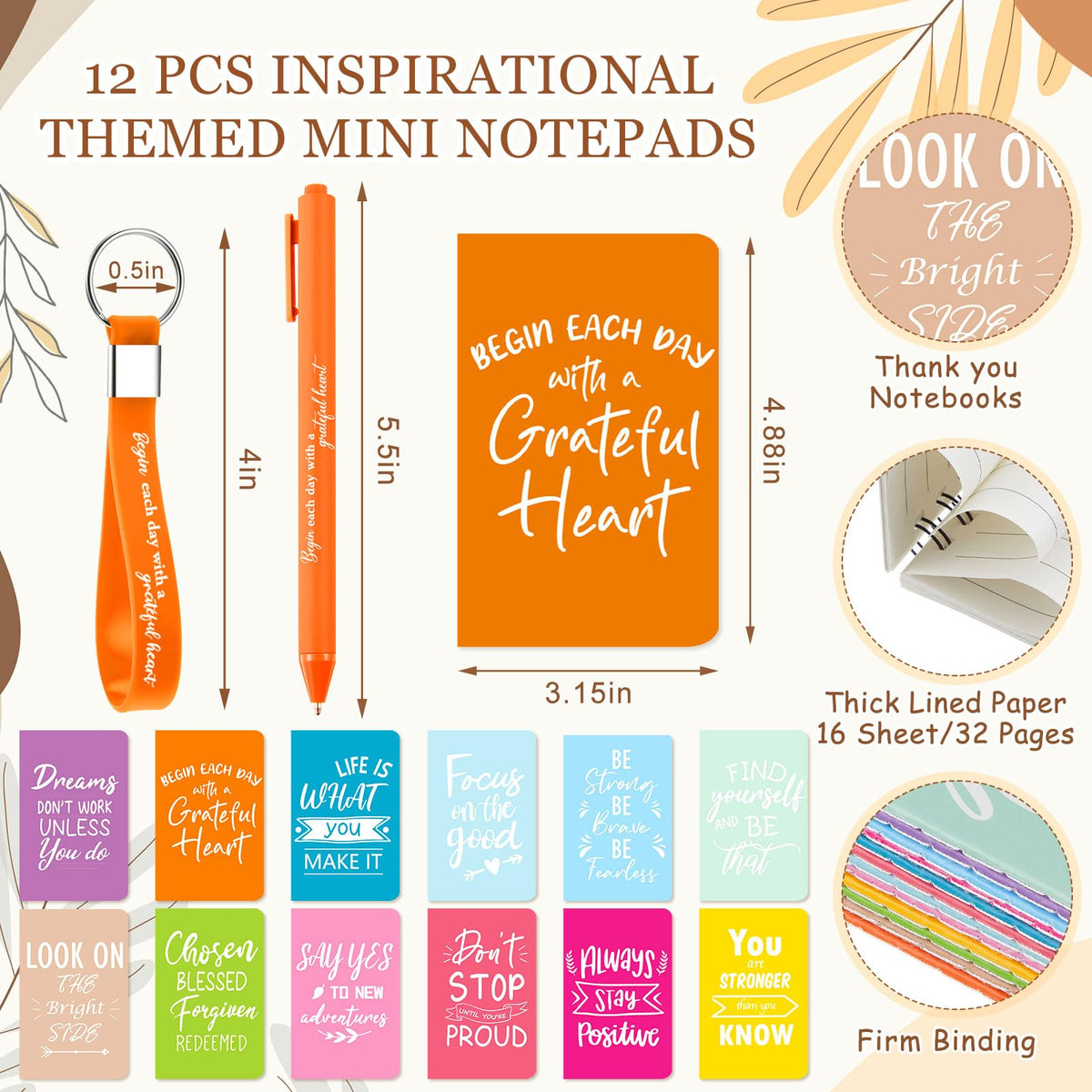 Hollowfly 12 Sets / 48 Pcs Inspirational Gifts Bulk for Employee Appreciation, 24 oz Plastic Cups and Pens Notebooks Keychains Set, Group Gifts for Office Staff Coworkers (Pastel)