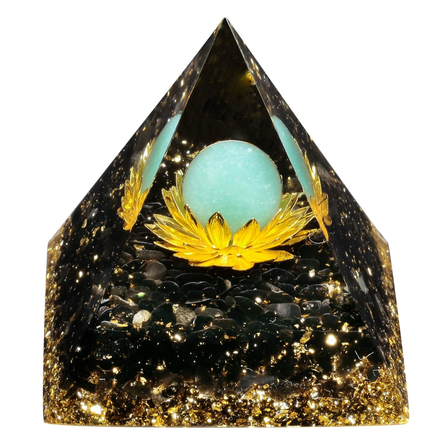 Rockcloud Orgone Pyramid Crystal Stone Sphere on Lotus Base Energy Generator for Chakra Balancing Meditation, Green Aventurine