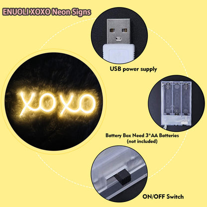ENUOLI LED Neon Signs,11.8"x3.9" Sign Light USB/Battery Operated Wall Hanging Sign Lover Hug Wall Art for Bedroom,Kids Room,Valentine's Gift,Home Decor,6.56ft Cord - XOXO- Warm White