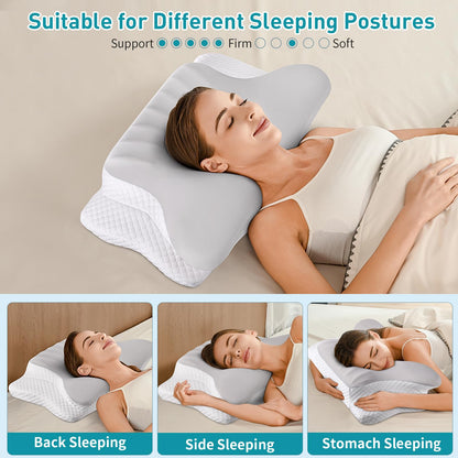 Cervical Neck Pillow for Pain Relief - Ergonomic Memory Foam Pillows for Sleeping, Cooling Side Sleeper Pillow for Neck Support, Contour Orthopedic Bed Pillow for Back Stomach Sleepers