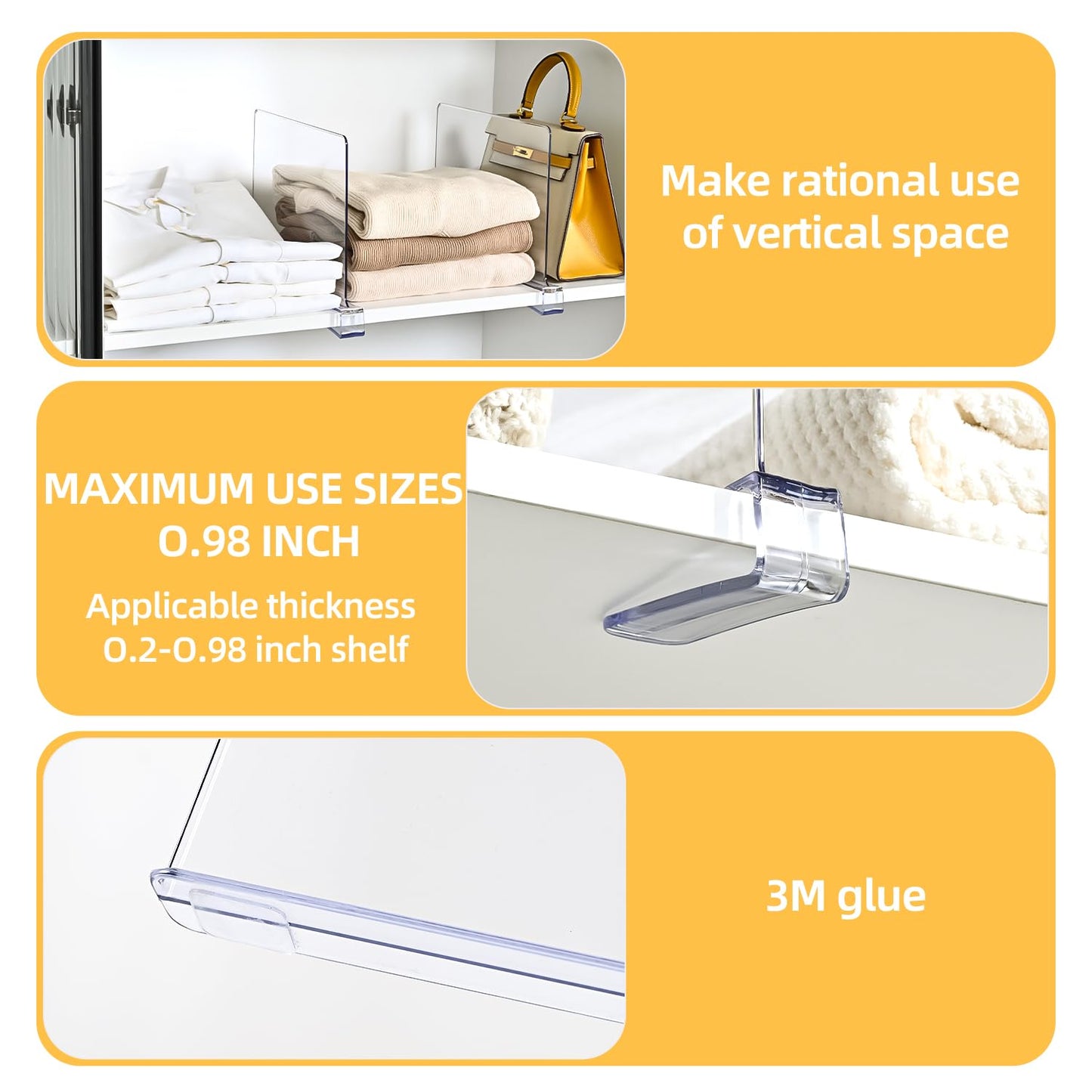 Uni HIMO Shelf Dividers，Vertical Purse Organizer for Closet，Thickened and Sturdy Shelf Organizer for Sweater, Shirts, Handbags,8" Tall x 11" (6 Pcs)