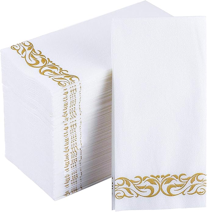 JOLLY CHEF 100 Disposable Hand Towels, Soft and Absorbent Linen Feel Dinner