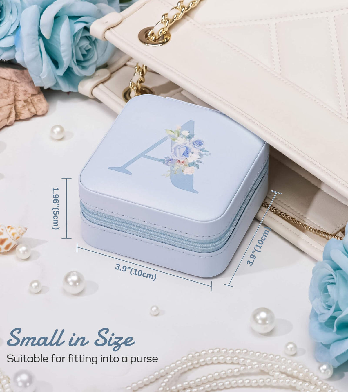 Enthralite Travel Jewelry Box for Gift: Traveling Jewelry Case for Girls Women - Mini Organizer for Necklaces Earrings Blue L