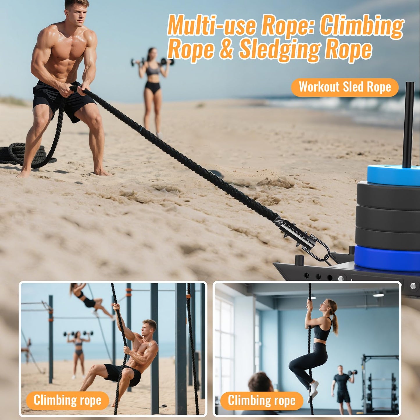 Keepark Weight Workout Sled Pulling Rope - Heavy Duty Workout Rope for Weight Sled, Tire Drag, Football Training - Fitness Resistance Exercise Equipment for Men & Women - 1.5 Inch x 50FT